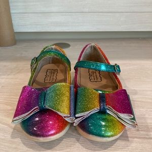 Pipperdoodles Rainbow Glitter Bow shoes little girl size 13